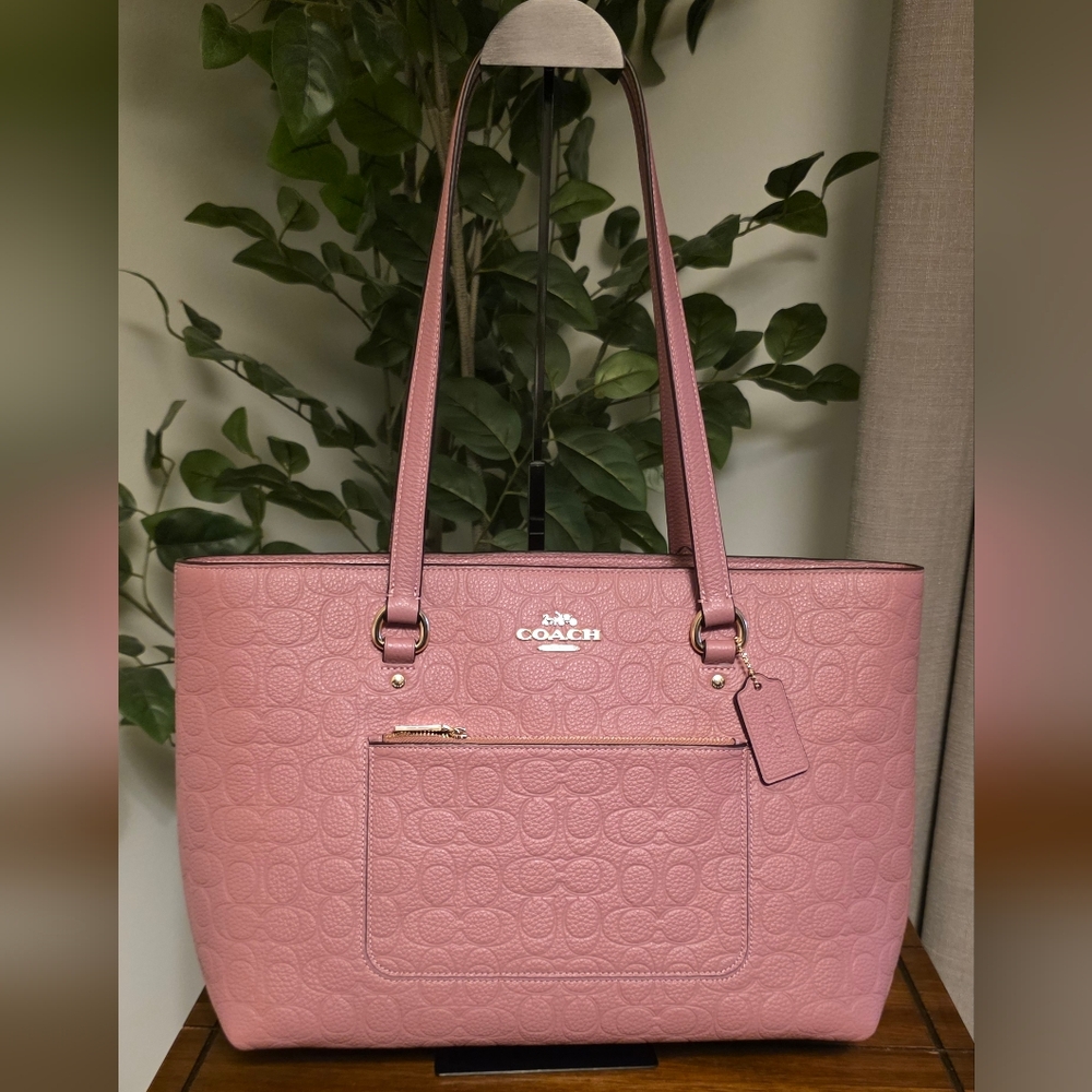 Coach Station Tote Bag In Signature Leather PEONY Gold CDL99